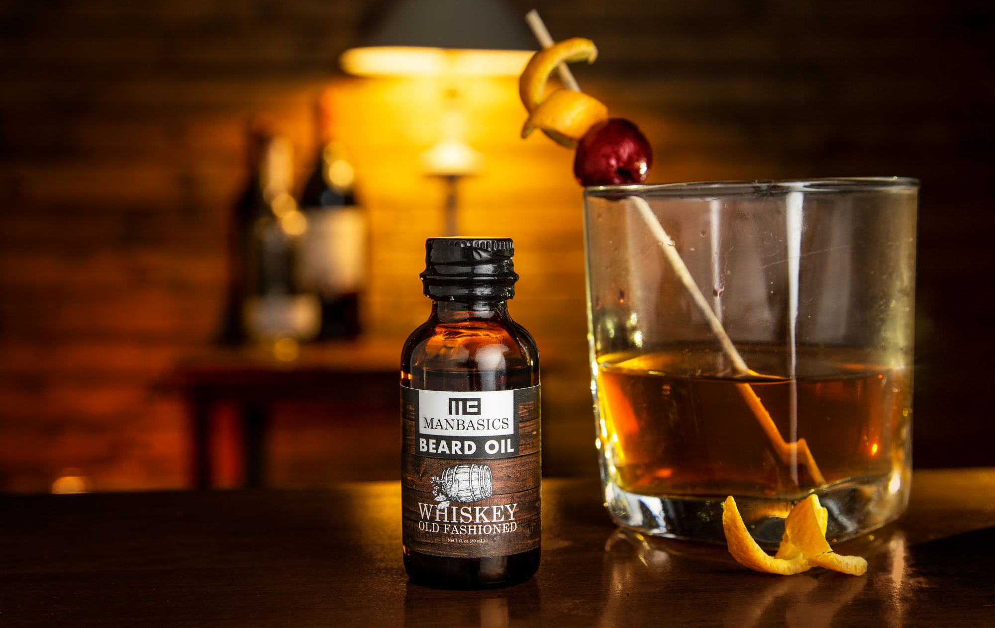 Our all natural Whislkey Old Fashioned Beard Oil features Sandalwood essential oils to imitate the whiskey barrel aging.   It also includes orange and rosemary essential oils.  